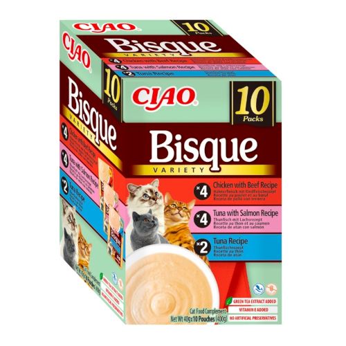 Churu Cat Bisque Multipack Buey, Salmón y Atún, 10 x 40 Gr