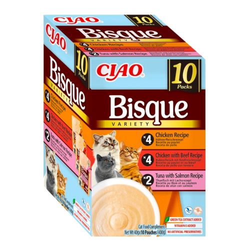 Churu Cat Bisque Multipack Pollo, Buey y Salmón, 10 x 40 Gr