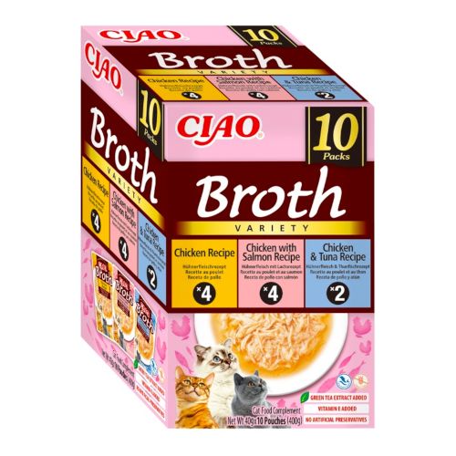 Churu Cat Broth Multipack Pollo, Salmón y Atún, 10 x 40 Gr