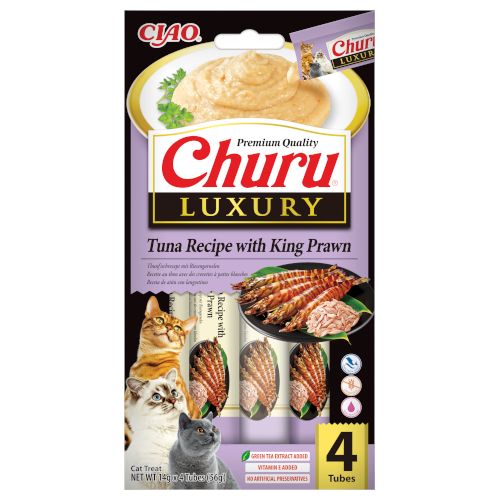 Churu Cat Luxury Receta Atún con Langostinos, 12 x 56 Gr