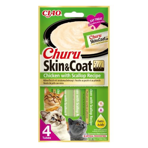 Churu Cat Skin-Coat Receta de Pollo con Vieira, 12 x 56 Gr