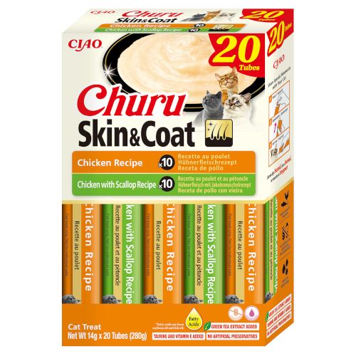 Churu Cat Skin&Coat Variedades de Pollo, 20 x 14 Gr