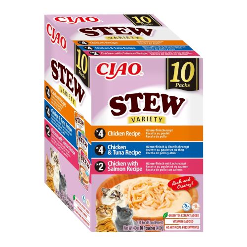 Churu Cat Stew Multipack Pollo, Salmón y Atún, 10 x 40 Gr