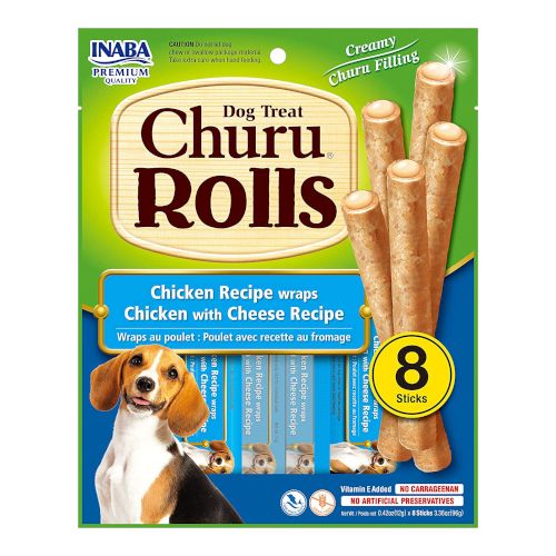 Churu Dog Rolls Receta de Pollo con Queso, 8 x 96 Gr