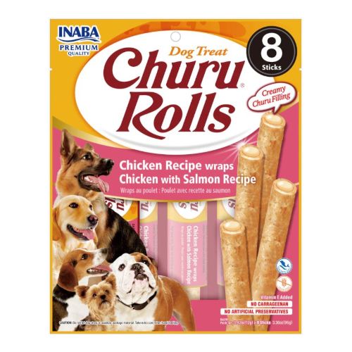 Churu Dog Rolls Receta de Pollo con Salmón, 8 x 96 Gr