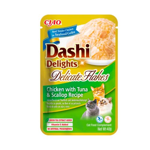 Dashi Delight Delicate Flakes Pollo, Atún y Vieira, 12 x 40 Gr